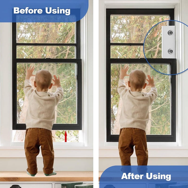 BLHLA 4 Sets Sliding Window Locks for Up and Down Windows with Key, Child Window Security Locks for Vertical & Horizontal Sliding Windows & Doors, Adjustable Easy to Install Window Stoppers Security - Image 4